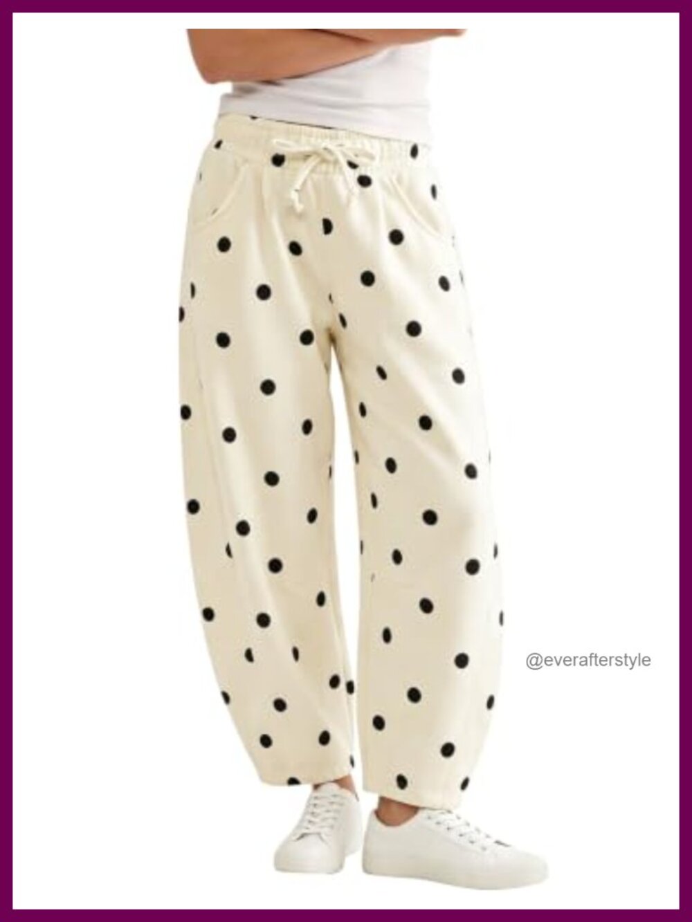 Polka Dot Barrel Sweatpants Drawstring Wide Leg High Rise Pockets